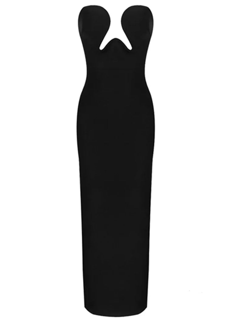 Women Winter Sexy Strapless Backless Split Black Maxi Long Bodycon Bandage Dress 2022 Elegant Evening Party Club Dress Vestidos